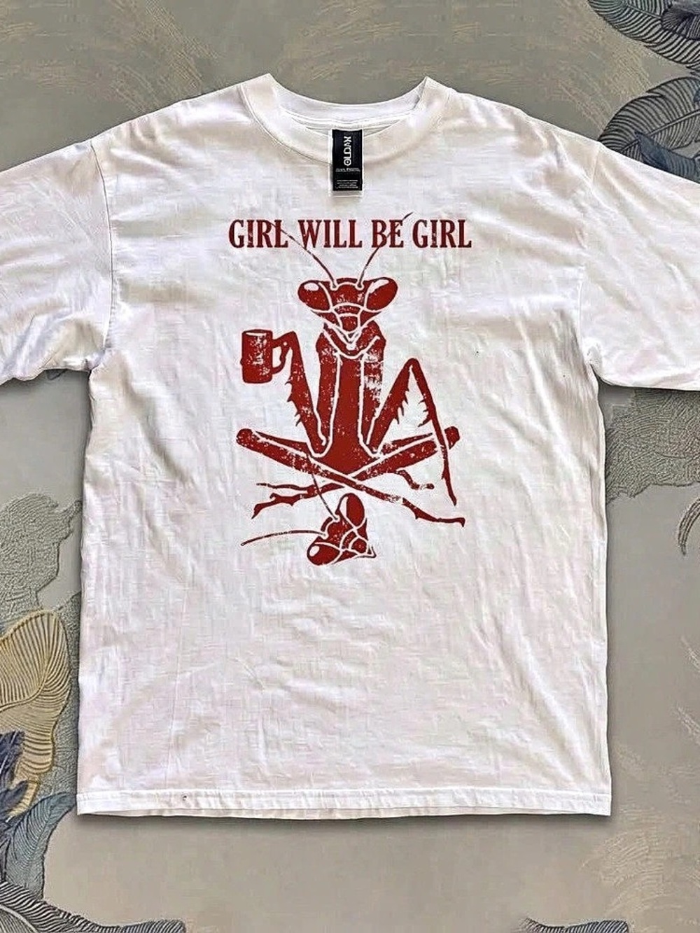 "Girl Will Be Girl" Praying Mantis Graphic White T-Shirt – Unique Style